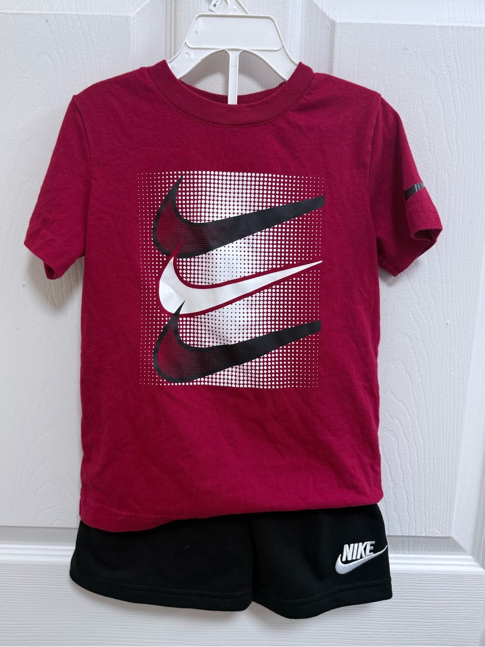 Nike Kids Short Sleeve Tee & Shorts Set - Crimson Red & Black, Size 5